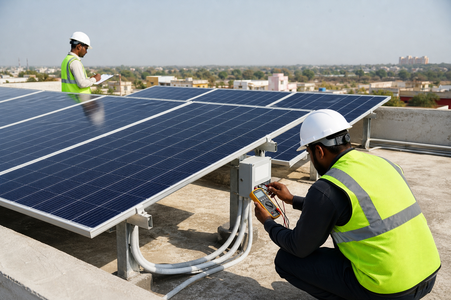 Solar engineering inspection on rooftop panels
